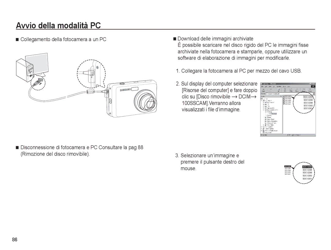 Samsung EC-ES10ZBBA/IT, EC-ES10ZSBA/IT manual Collegare la fotocamera al PC per mezzo del cavo USB, Mouse 