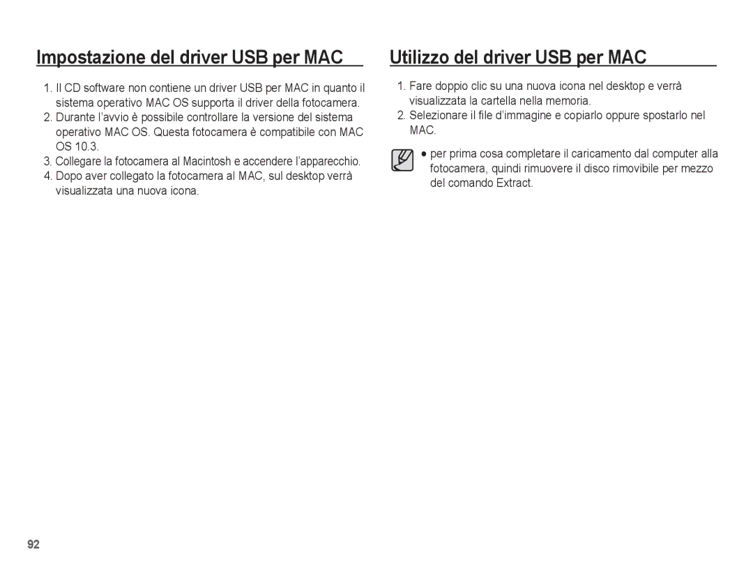 Samsung EC-ES10ZBBA/IT, EC-ES10ZSBA/IT manual Impostazione del driver USB per MAC, Utilizzo del driver USB per MAC 