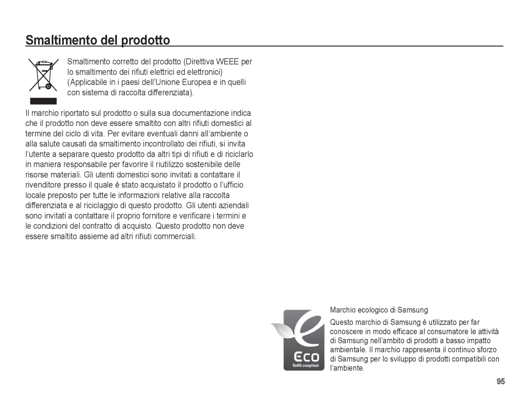 Samsung EC-ES10ZSBA/IT, EC-ES10ZBBA/IT manual Smaltimento del prodotto 