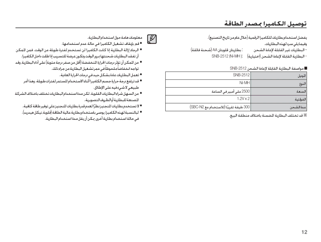 Samsung EC-ES10ZSBA/SA, EC-ES10ZSBA/ZA manual ǀŻƾƭŽȚ Ȥǋƫƙ ȚǍƸžƾƳŽȚ ǚƸǧǞů, SNB-2512ǜƇƪŽȚ ȜȢƾŸȁ ǀƴŮƾƲŽȚ ǀŮȤƾƭƃŽȚ ǀƱǧȚǞž 