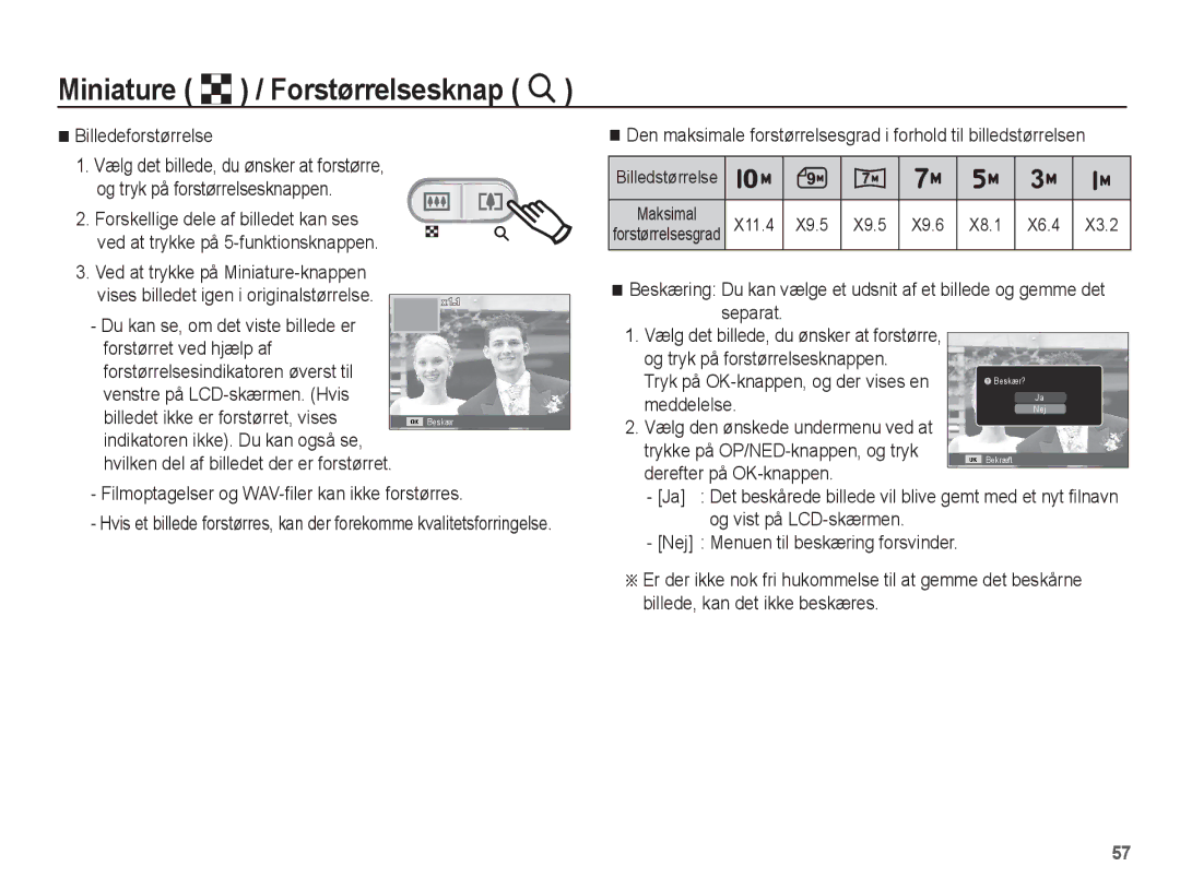 Samsung EC-ES15ZSBA/E2, EC-ES15ZBBA/E2, EC-ES15ZWBA/E2 Billedeforstørrelse, Ved at trykke på Miniature-knappen, Meddelelse 