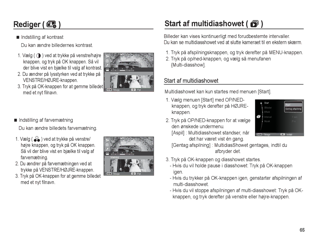 Samsung EC-ES15ZSBA/E2, EC-ES15ZBBA/E2, EC-ES15ZWBA/E2, EC-ES15ZPBA/E2 manual Start af multidiashowet  