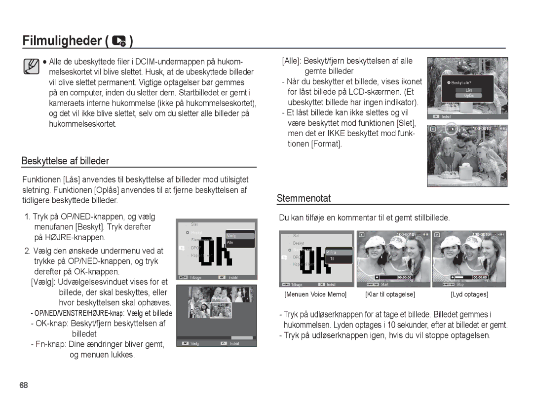 Samsung EC-ES15ZWBA/E2, EC-ES15ZBBA/E2, EC-ES15ZSBA/E2, EC-ES15ZPBA/E2 manual Beskyttelse af billeder 