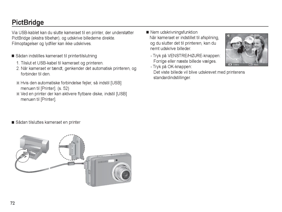 Samsung EC-ES15ZWBA/E2, EC-ES15ZBBA/E2, EC-ES15ZSBA/E2, EC-ES15ZPBA/E2 PictBridge, Tryk på OK-knappen, Standardindstillinger 