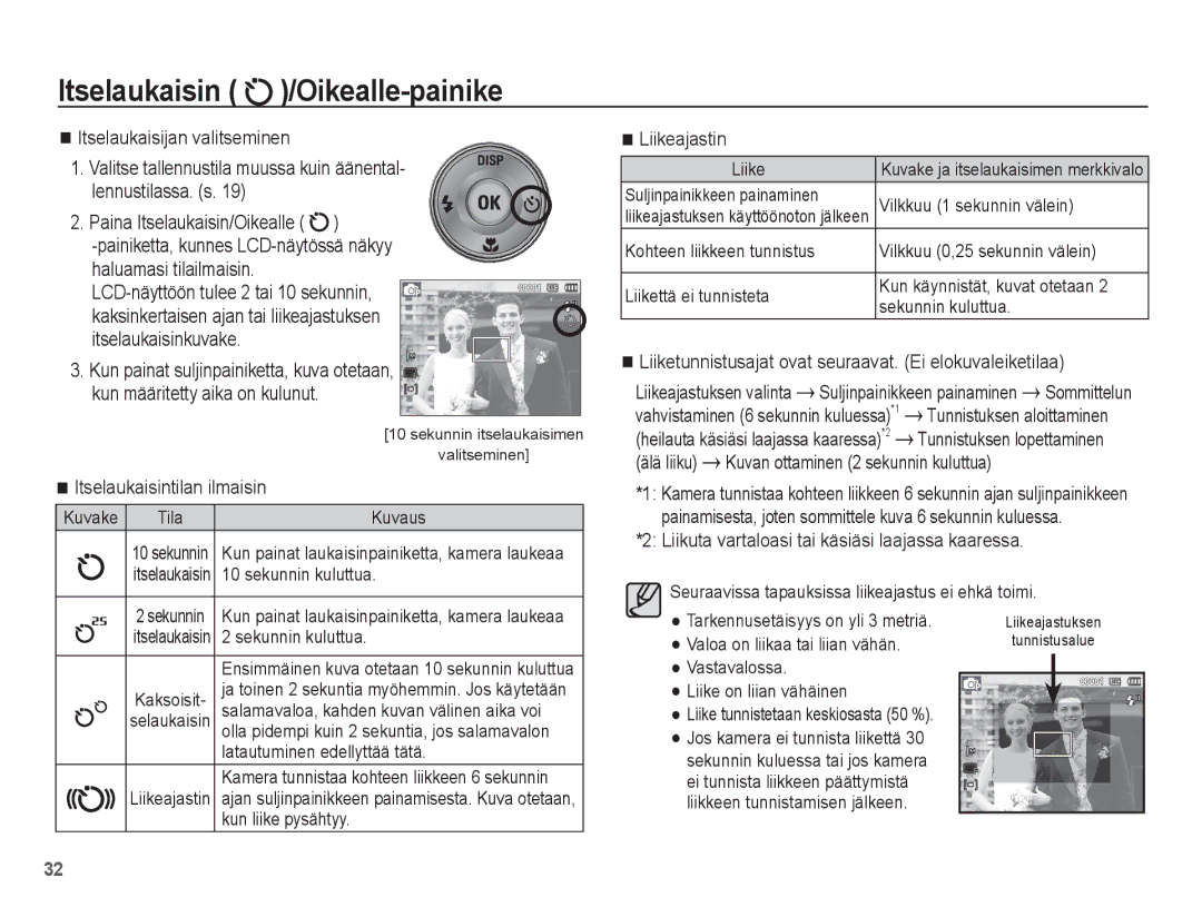 Samsung EC-ES15ZWBA/E2, EC-ES15ZBBA/E2 Liikeajastin, Liiketunnistusajat ovat seuraavat. Ei elokuvaleiketilaa, Älä liiku 