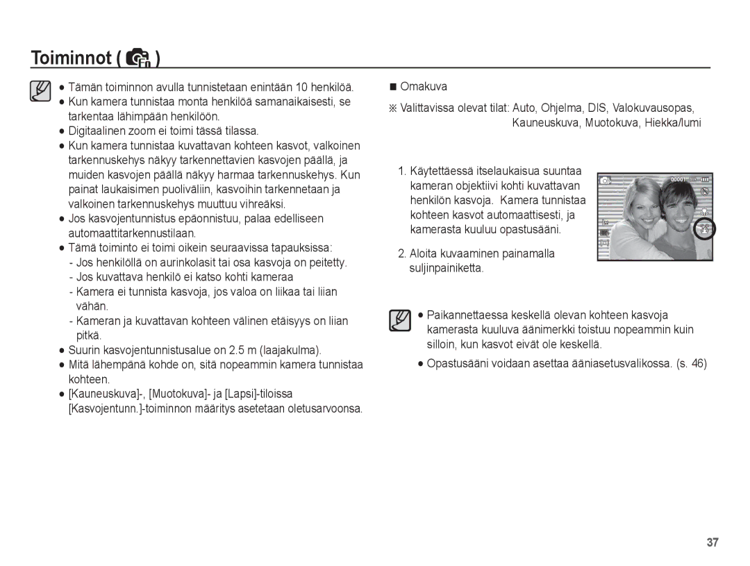 Samsung EC-ES15ZSBA/E2, EC-ES15ZBBA/E2, EC-ES15ZWBA/E2, EC-ES15ZPBA/E2 manual Digitaalinen zoom ei toimi tässä tilassa 