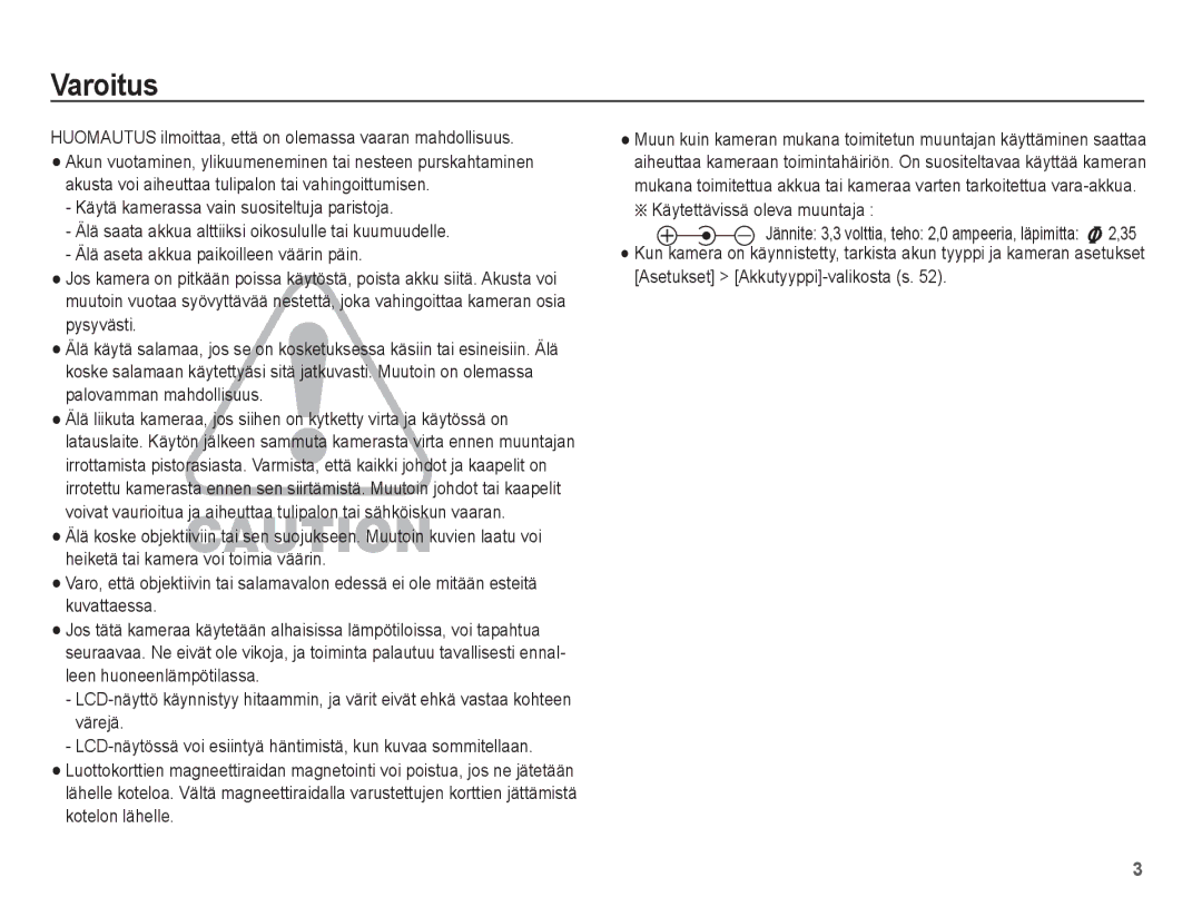 Samsung EC-ES15ZBBA/E2, EC-ES15ZWBA/E2, EC-ES15ZSBA/E2, EC-ES15ZPBA/E2 manual Käytettävissä oleva muuntaja 