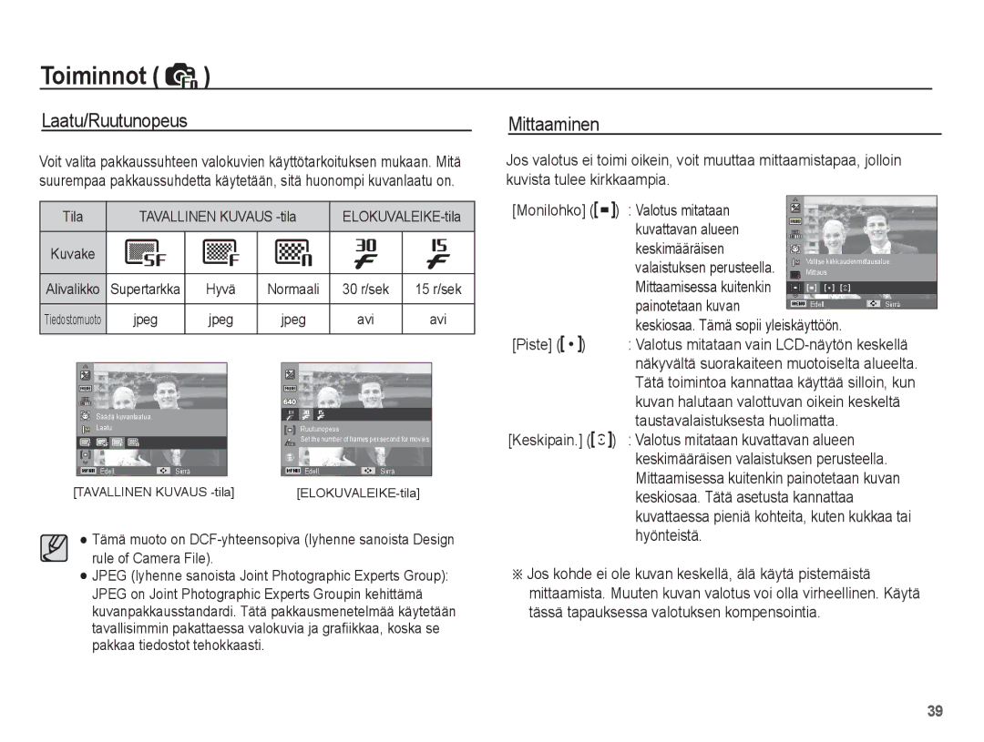 Samsung EC-ES15ZBBA/E2 manual Painotetaan kuvan, Piste, Taustavalaistuksesta huolimatta, Keskiosaa. Tätä asetusta kannattaa 