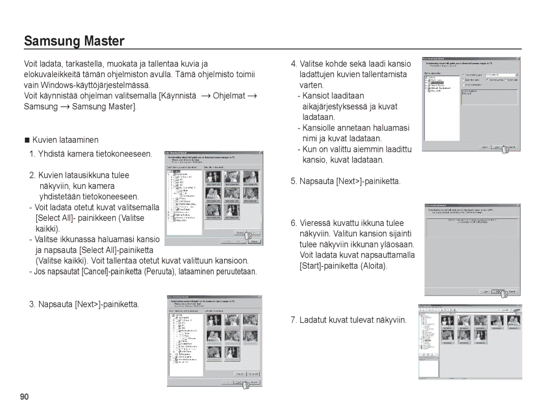 Samsung EC-ES15ZPBA/E2, EC-ES15ZBBA/E2 manual Samsung Master, Vain Windows-käyttöjärjestelmässä, Napsauta Next-painiketta 