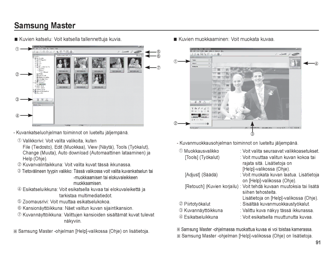 Samsung EC-ES15ZBBA/E2 manual Kuvien katselu Voit katsella tallennettuja kuvia, Kuvien muokkaaminen Voit muokata kuvaa 