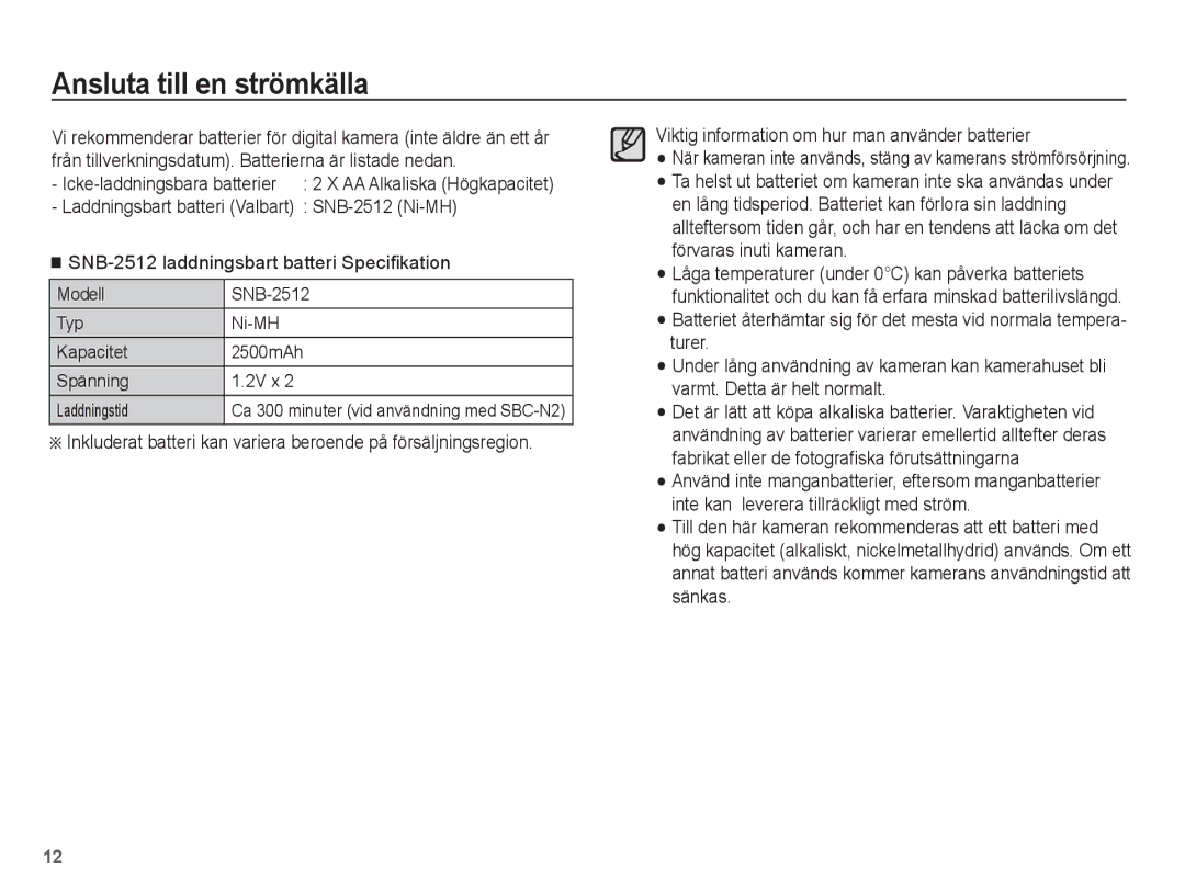 Samsung EC-ES15ZWBA/E2, EC-ES15ZBBA/E2, EC-ES15ZSBA/E2, EC-ES15ZPBA/E2 manual Ansluta till en strömkälla 