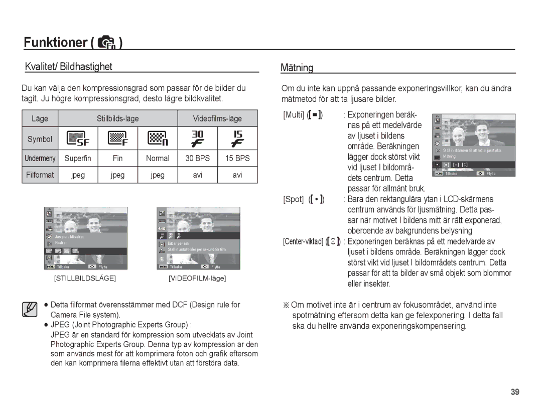 Samsung EC-ES15ZBBA/E2, EC-ES15ZWBA/E2, EC-ES15ZSBA/E2, EC-ES15ZPBA/E2 manual Kvalitet/ Bildhastighet Mätning 