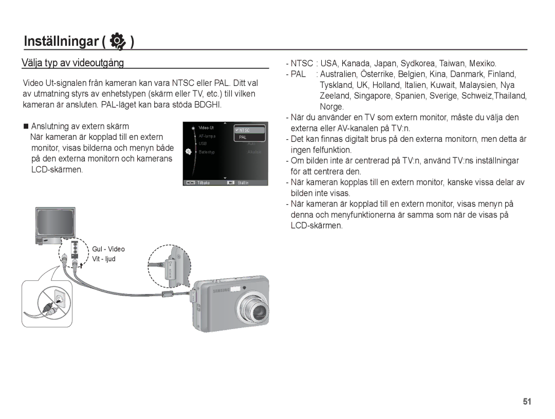 Samsung EC-ES15ZBBA/E2, EC-ES15ZWBA/E2, EC-ES15ZSBA/E2, EC-ES15ZPBA/E2 manual Välja typ av videoutgång 