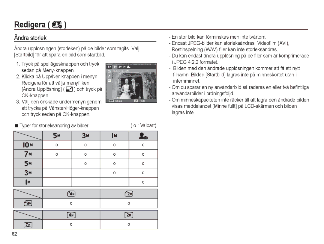 Samsung EC-ES15ZPBA/E2, EC-ES15ZBBA/E2, EC-ES15ZWBA/E2, EC-ES15ZSBA/E2 manual Redigera, Ändra storlek 