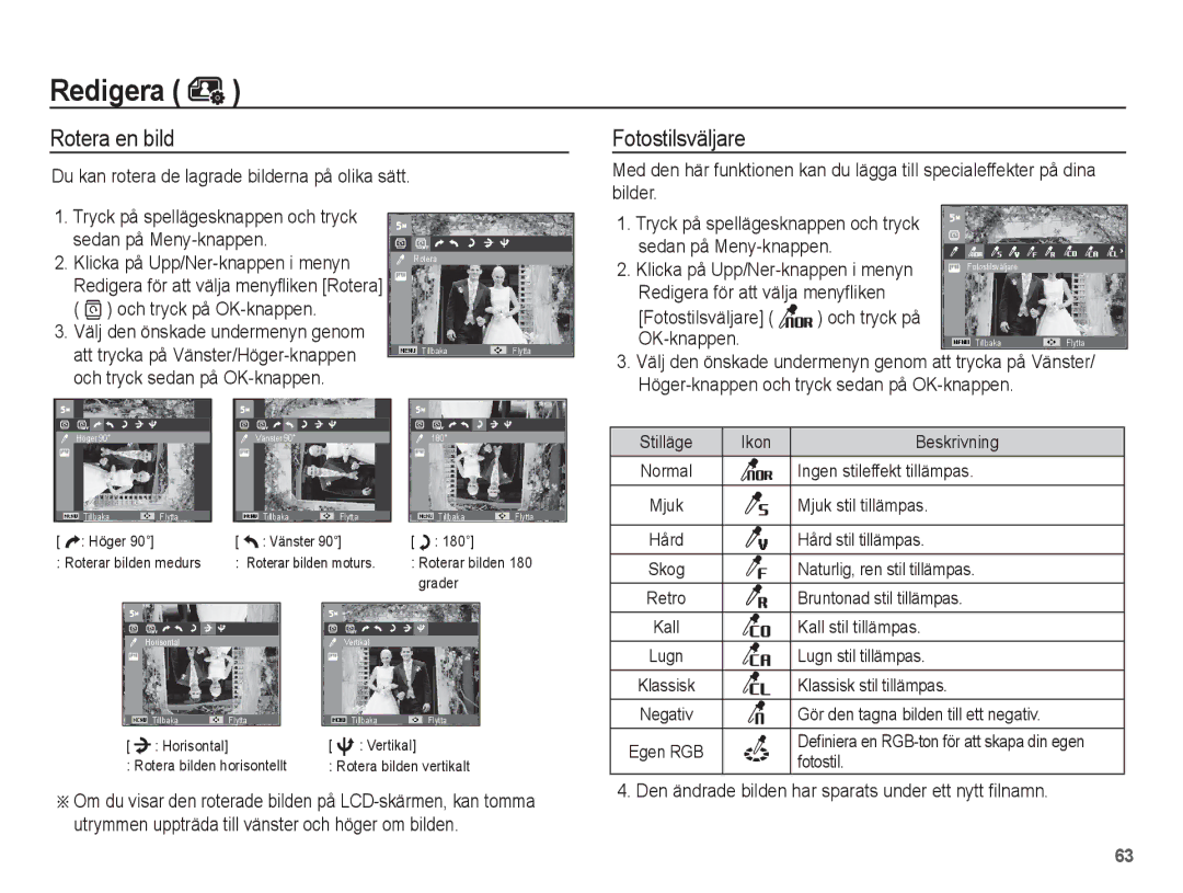 Samsung EC-ES15ZBBA/E2 manual Rotera en bild, Du kan rotera de lagrade bilderna på olika sätt, Sedan på Meny-knappen 