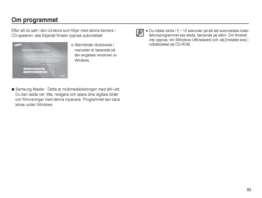 Samsung EC-ES15ZBBA/E2, EC-ES15ZWBA/E2, EC-ES15ZSBA/E2, EC-ES15ZPBA/E2 manual Om programmet 