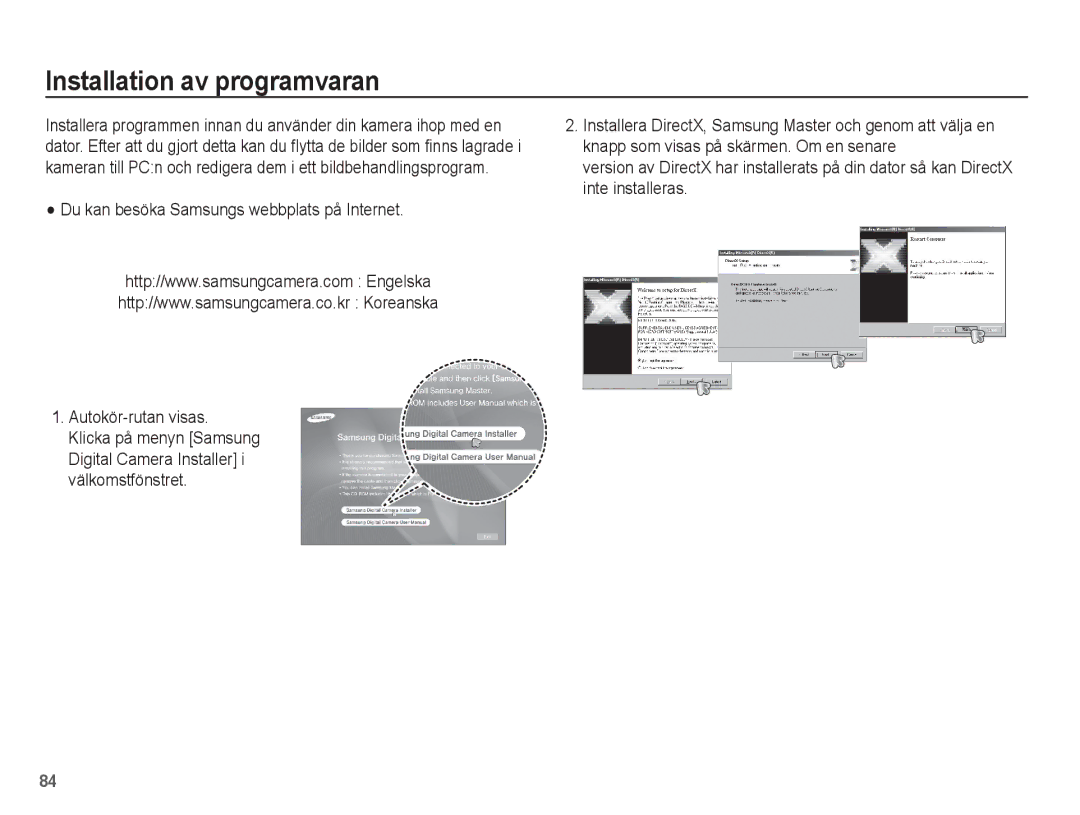 Samsung EC-ES15ZWBA/E2, EC-ES15ZBBA/E2 manual Installation av programvaran, Du kan besöka Samsungs webbplats på Internet 