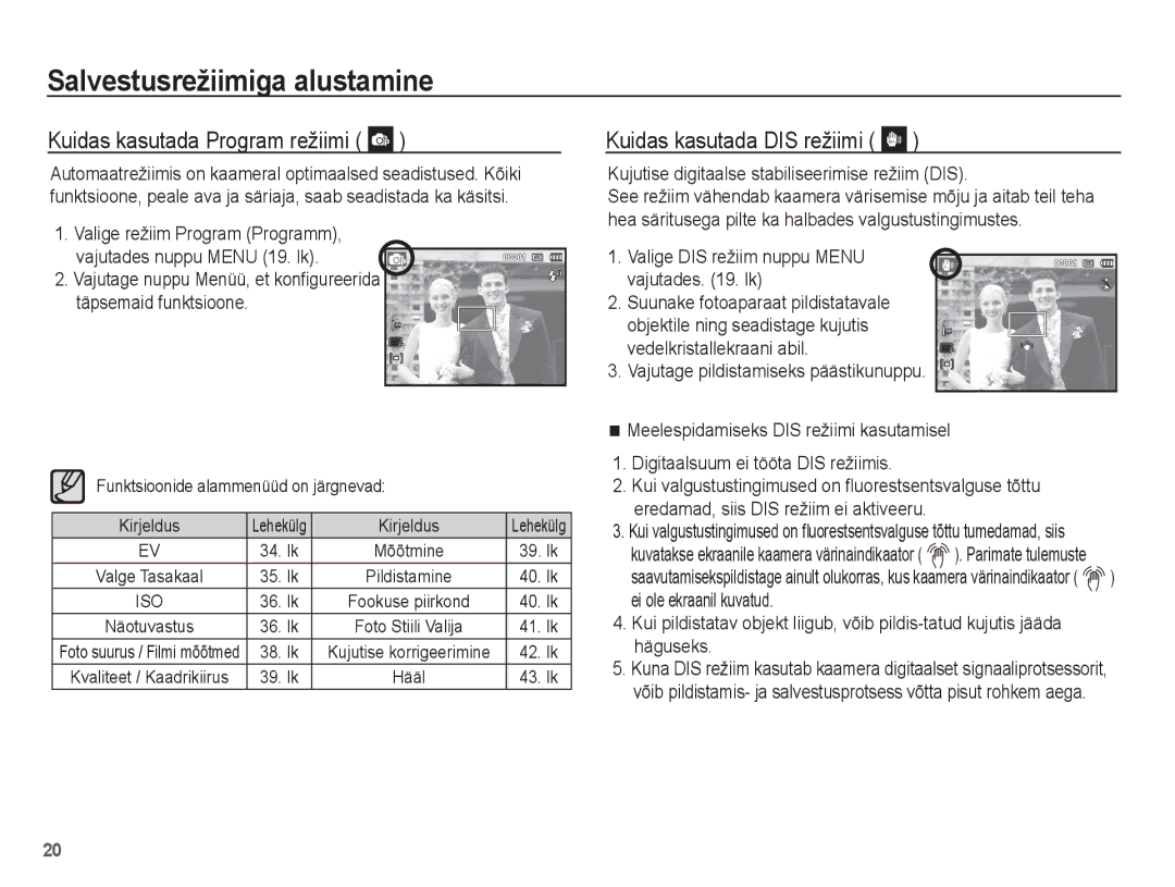 Samsung EC-ES15ZSBA/RU Kuidas kasutada Program režiimi, Kuidas kasutada DIS režiimi, Digitaalsuum ei tööta DIS režiimis 