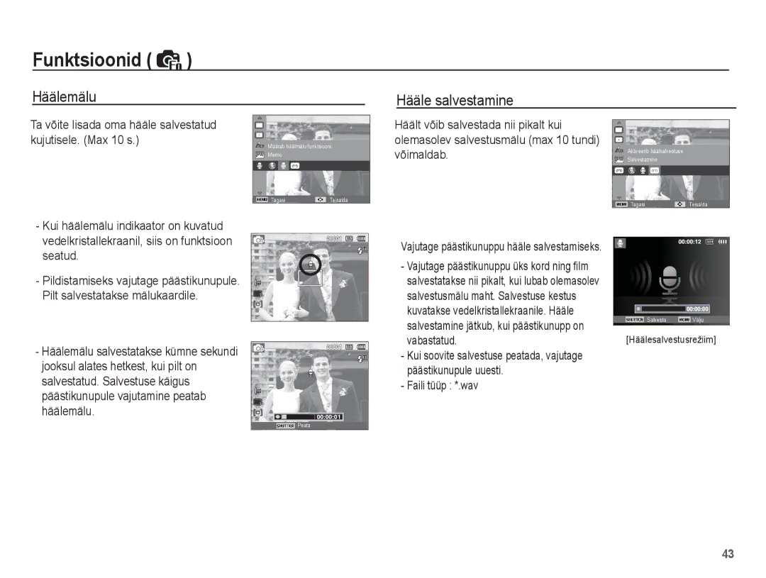 Samsung EC-ES15ZBBA/RU, EC-ES15ZSBA/RU manual Häälemälu, Hääle salvestamine 