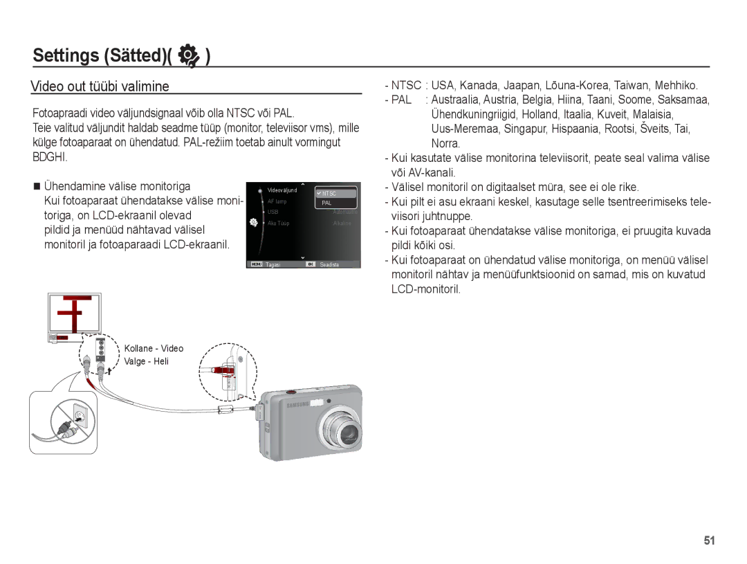 Samsung EC-ES15ZBBA/RU, EC-ES15ZSBA/RU manual Video out tüübi valimine 