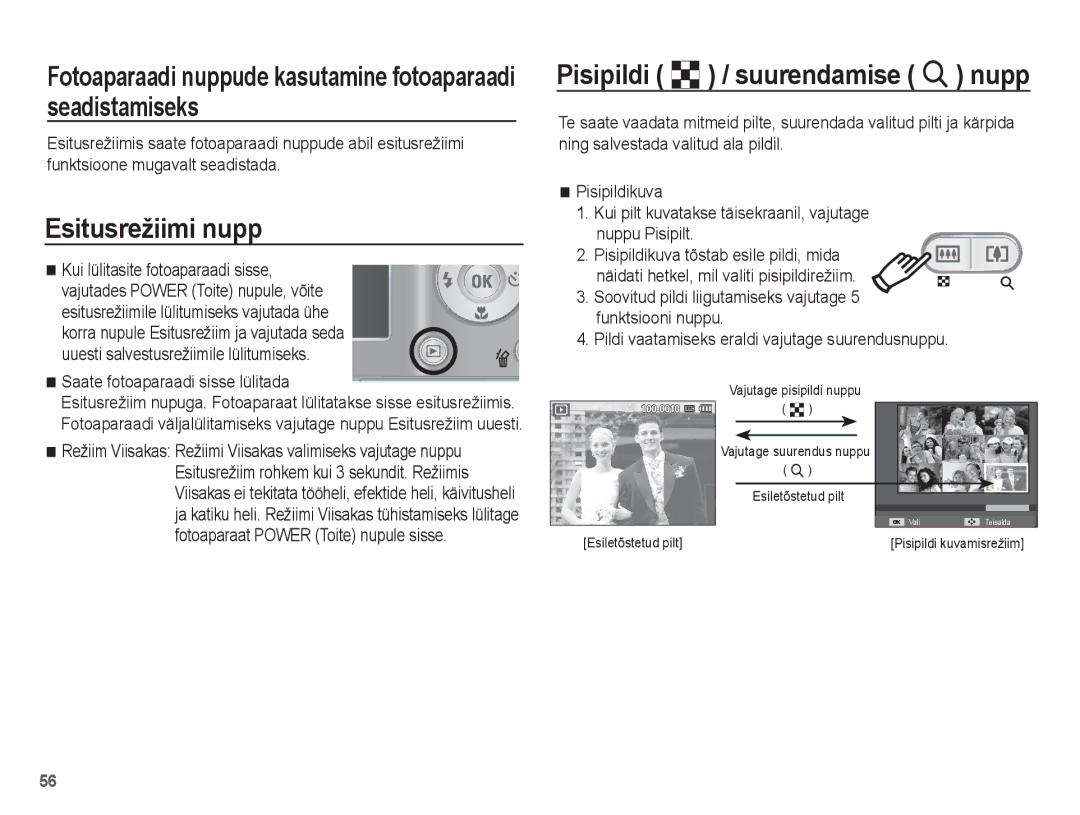 Samsung EC-ES15ZSBA/RU, EC-ES15ZBBA/RU Fotoaparaadi nuppude kasutamine fotoaparaadi seadistamiseks, Esitusrežiimi nupp 