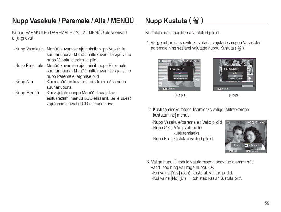 Samsung EC-ES15ZBBA/RU, EC-ES15ZSBA/RU manual Nupp Kustuta Õ 