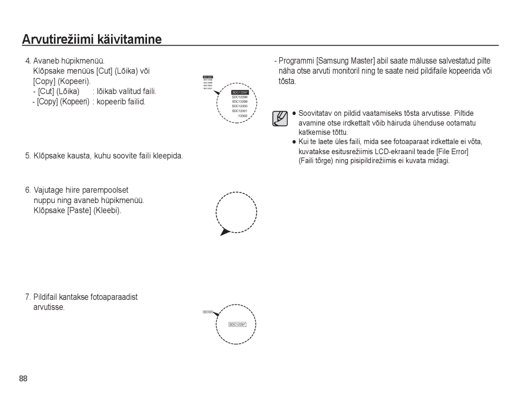 Samsung EC-ES15ZSBA/RU, EC-ES15ZBBA/RU manual Avaneb hüpikmenüü Klõpsake menüüs Cut Lõika või Copy Kopeeri 