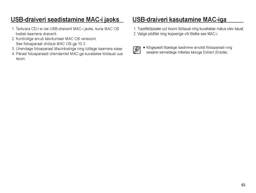 Samsung EC-ES15ZBBA/RU manual USB-draiveri kasutamine MAC-iga, Valige pildifail ning kopeerige või tõstke see MAC-i 