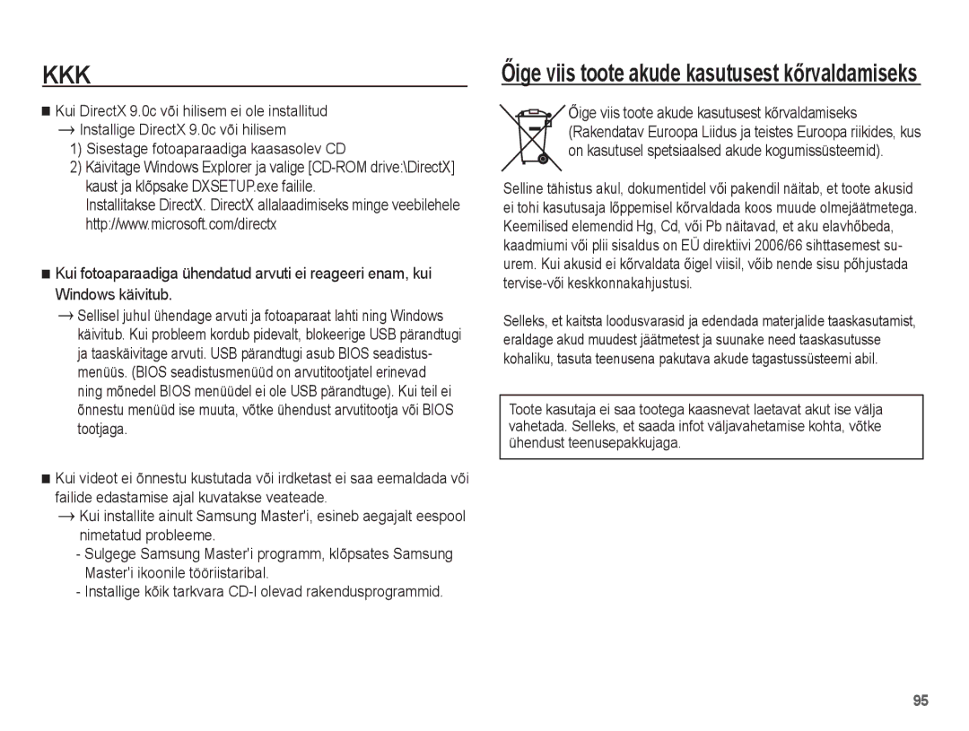 Samsung EC-ES15ZBBA/RU, EC-ES15ZSBA/RU manual Ėige viis toote akude kasutusest kĘrvaldamiseks 