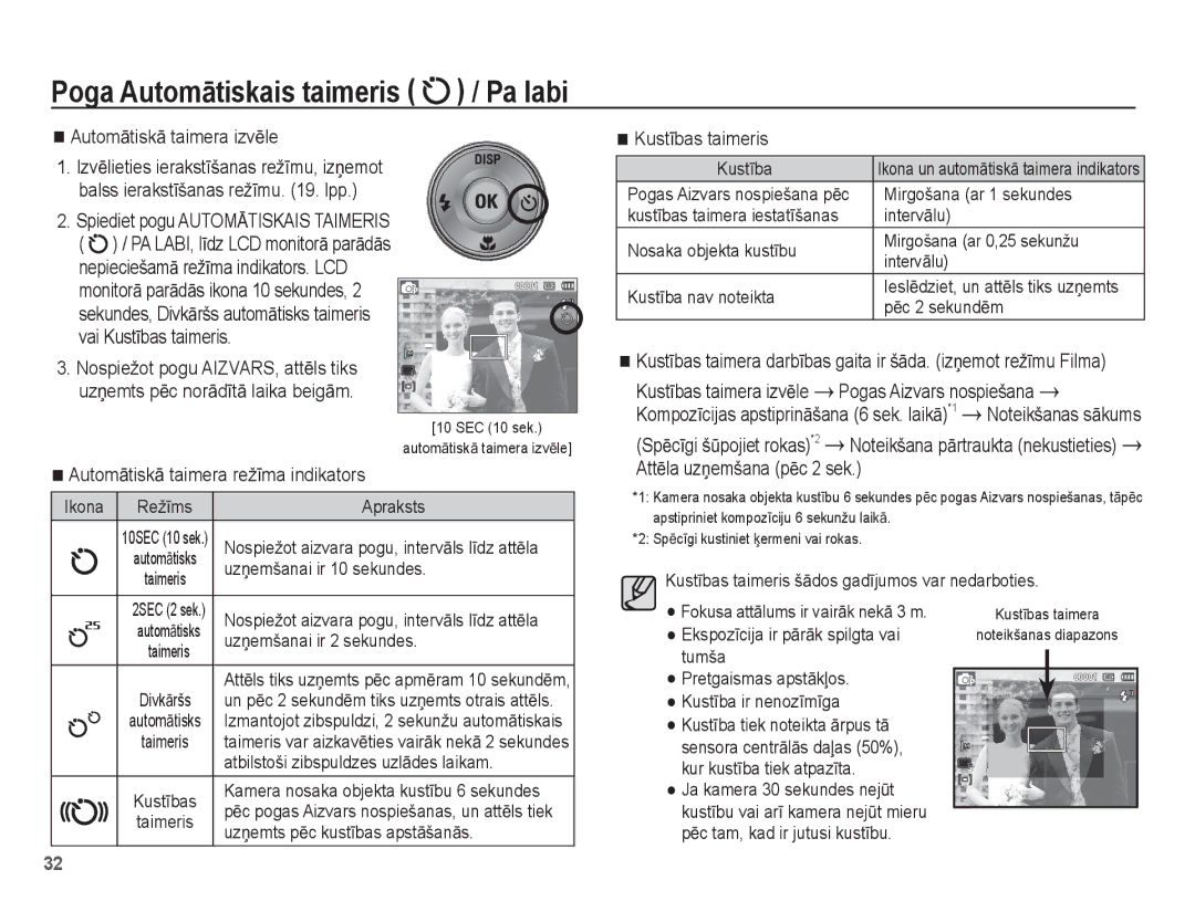 Samsung EC-ES15ZSBA/RU, EC-ES15ZBBA/RU manual Poga AutomƗtiskais taimeris / Pa labi 