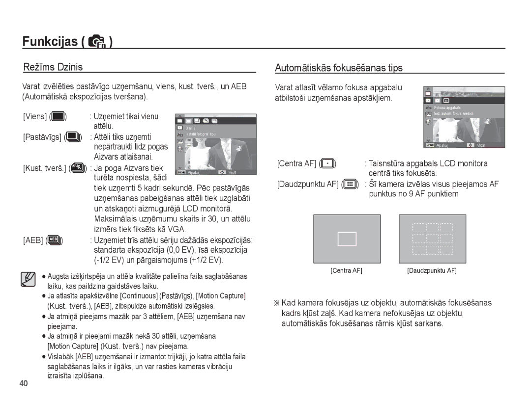 Samsung EC-ES15ZSBA/RU, EC-ES15ZBBA/RU manual RežƯms Dzinis 