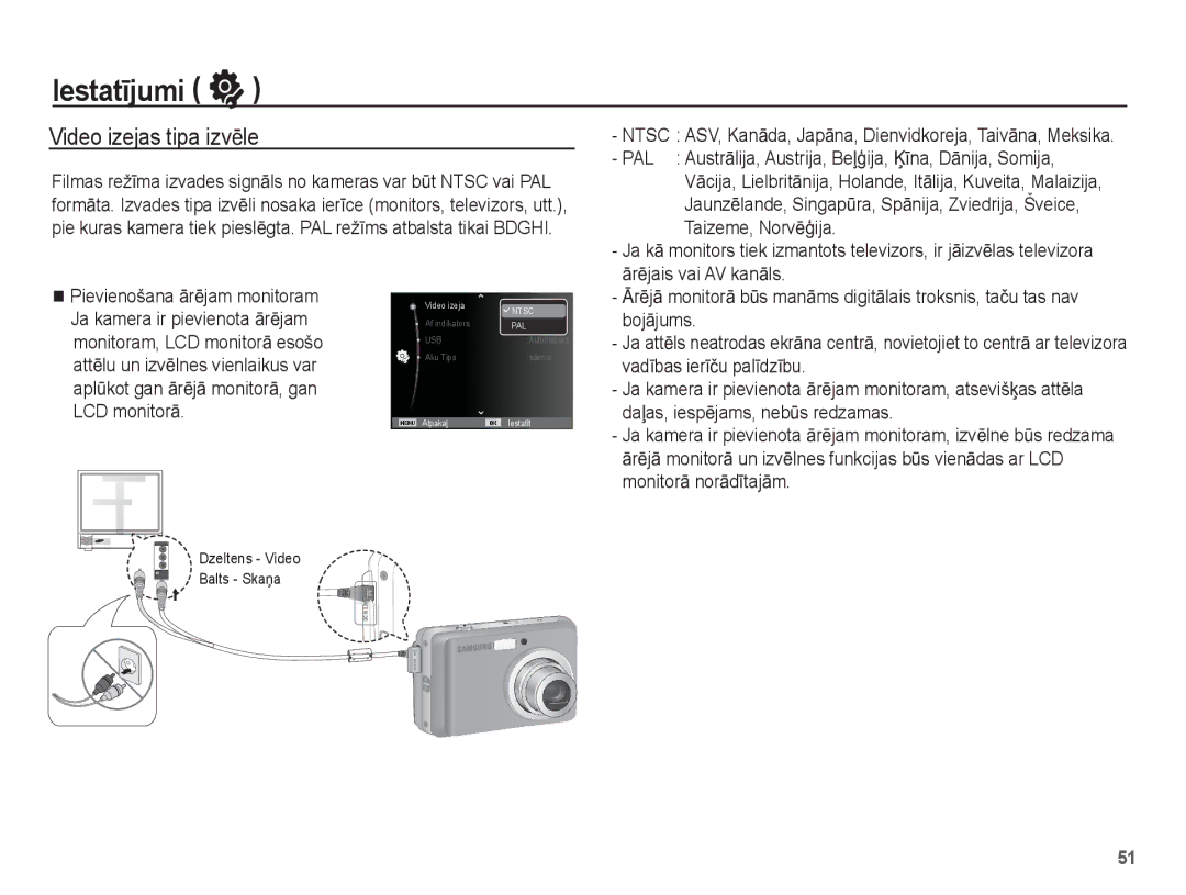 Samsung EC-ES15ZBBA/RU, EC-ES15ZSBA/RU manual Video izejas tipa izvƝle 