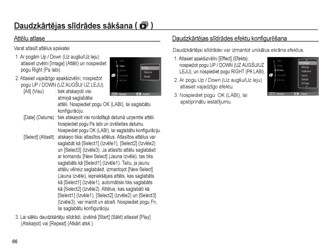 Samsung EC-ES15ZSBA/RU, EC-ES15ZBBA/RU manual AttƝlu atlase, DaudzkƗrtƝjas slƯdrƗdes efektu konfigurƝšana 