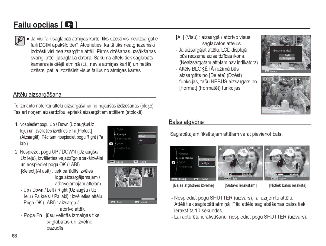 Samsung EC-ES15ZSBA/RU, EC-ES15ZBBA/RU AttƝlu aizsargƗšana, Labi, SaglabƗtajam fiksƝtajam attƝlam varat pievienot balsi 