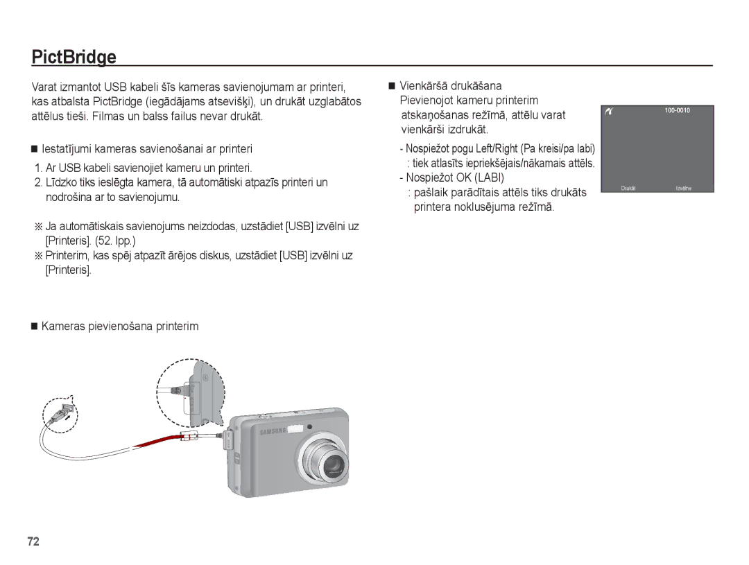 Samsung EC-ES15ZSBA/RU, EC-ES15ZBBA/RU manual PictBridge, Nospiežot OK Labi 