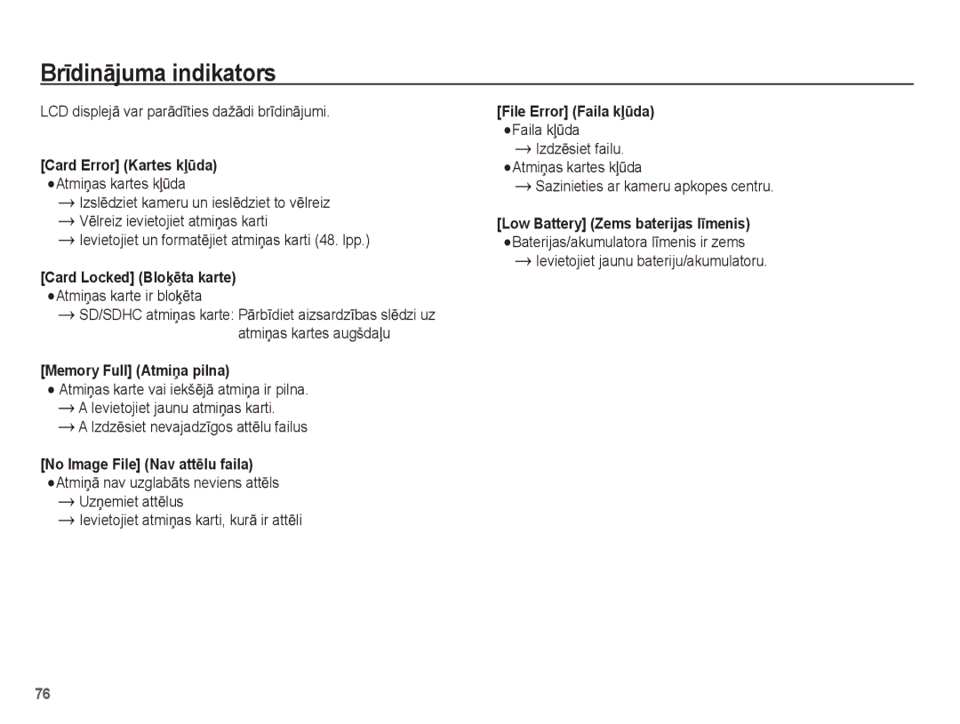 Samsung EC-ES15ZSBA/RU, EC-ES15ZBBA/RU manual BrƯdinƗjuma indikators 