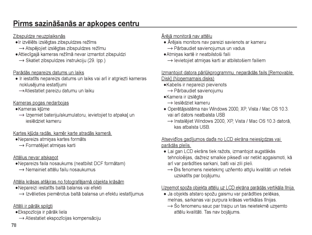 Samsung EC-ES15ZSBA/RU, EC-ES15ZBBA/RU manual Zibspuldze neuzplaiksnƗs 