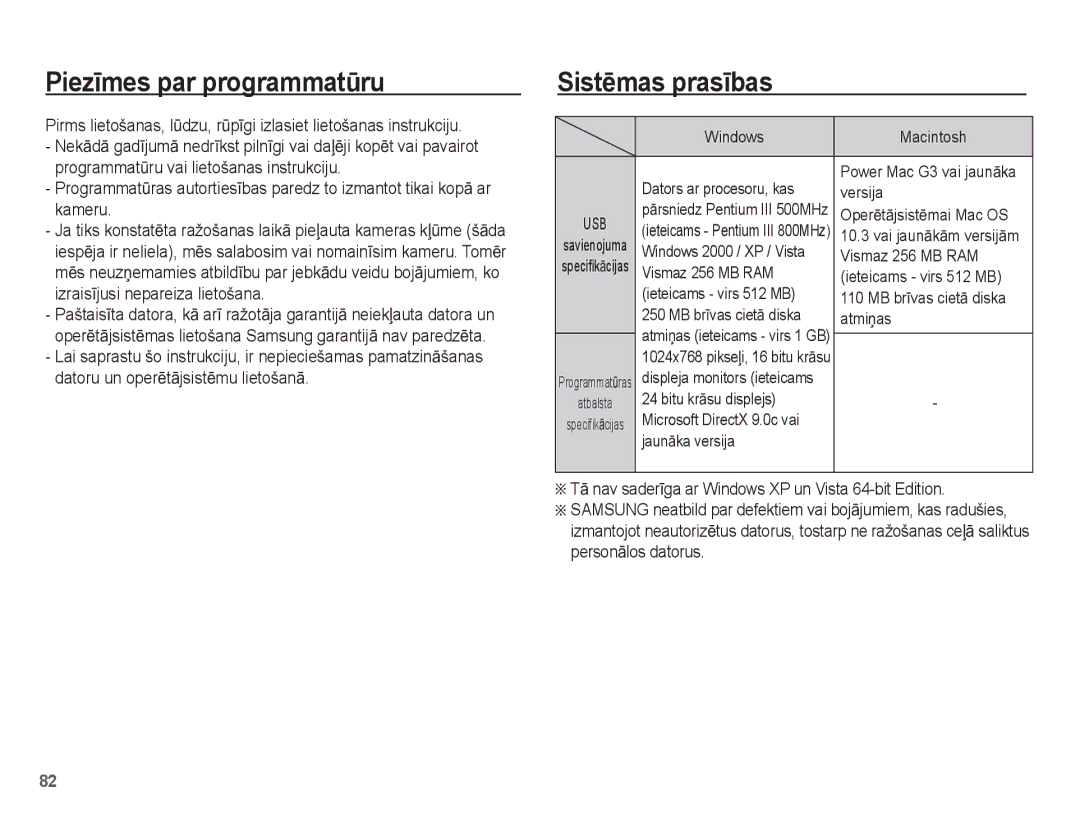 Samsung EC-ES15ZSBA/RU, EC-ES15ZBBA/RU manual PiezƯmes par programmatǌru, SistƝmas prasƯbas 