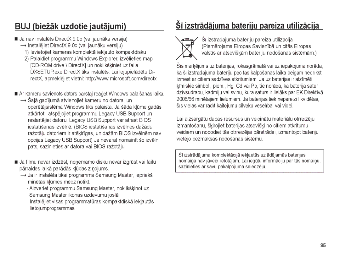 Samsung EC-ES15ZBBA/RU, EC-ES15ZSBA/RU manual ŠƯ izstrƗdƗjuma bateriju pareiza utilizƗcija 