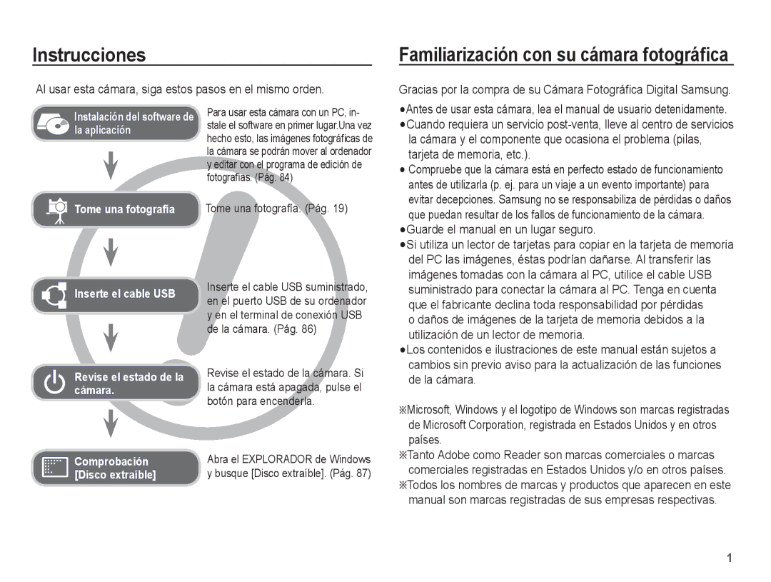 Samsung EC-ES15ZPBA/E1 Instrucciones, Al usar esta cámara, siga estos pasos en el mismo orden, Tome una fotografía. Pág 