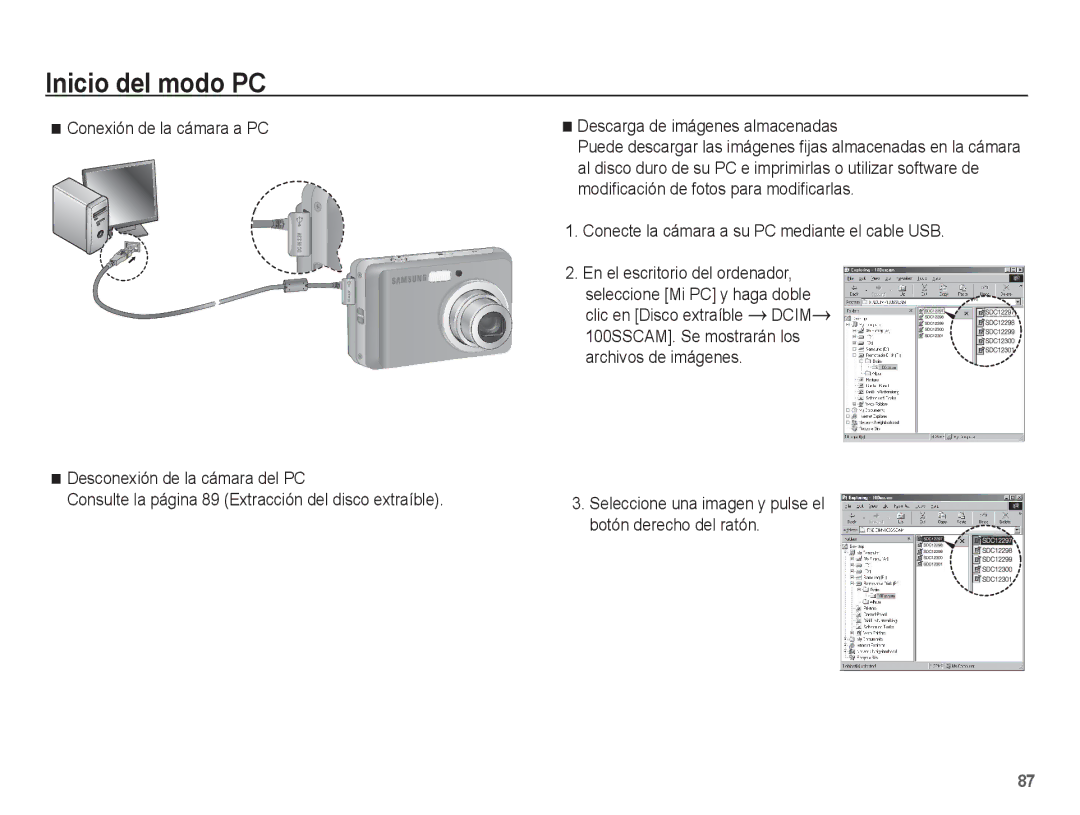 Samsung EC-ES15ZBBA/E1, EC-ES15ZPBA/AR, EC-ES15ZSBA/E1, EC-ES15ZPBA/E1 manual Conecte la cámara a su PC mediante el cable USB 