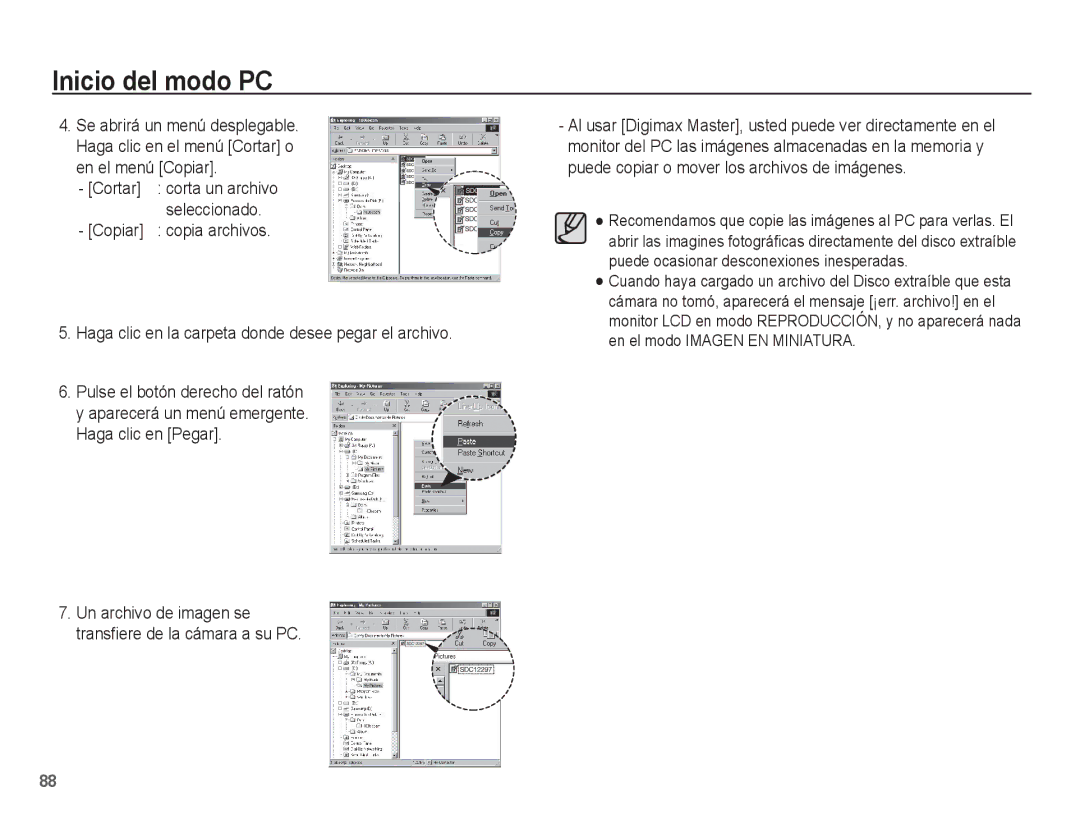 Samsung EC-ES15ZBBA/AU, EC-ES15ZPBA/AR, EC-ES15ZSBA/E1 manual En el menú Copiar, Cortar corta un archivo seleccionado 