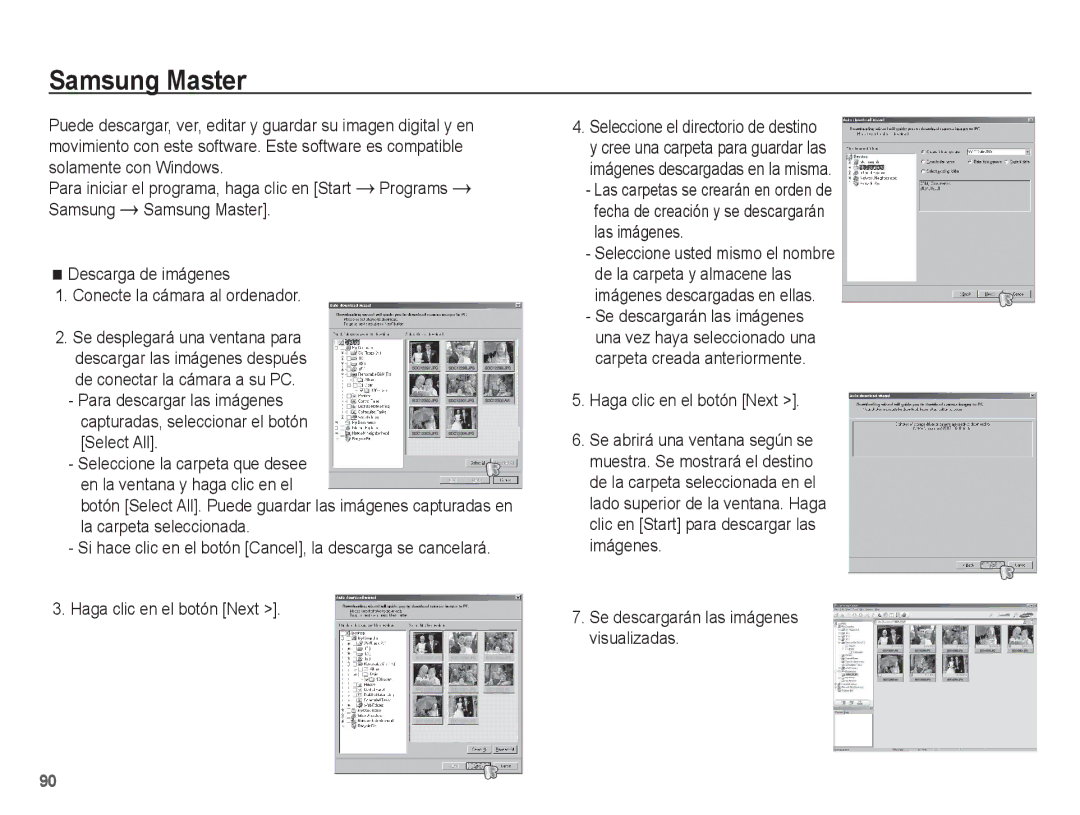 Samsung EC-ES15ZSBA/E1, EC-ES15ZPBA/AR, EC-ES15ZPBA/E1 manual Samsung Master, Se descargarán las imágenes visualizadas 