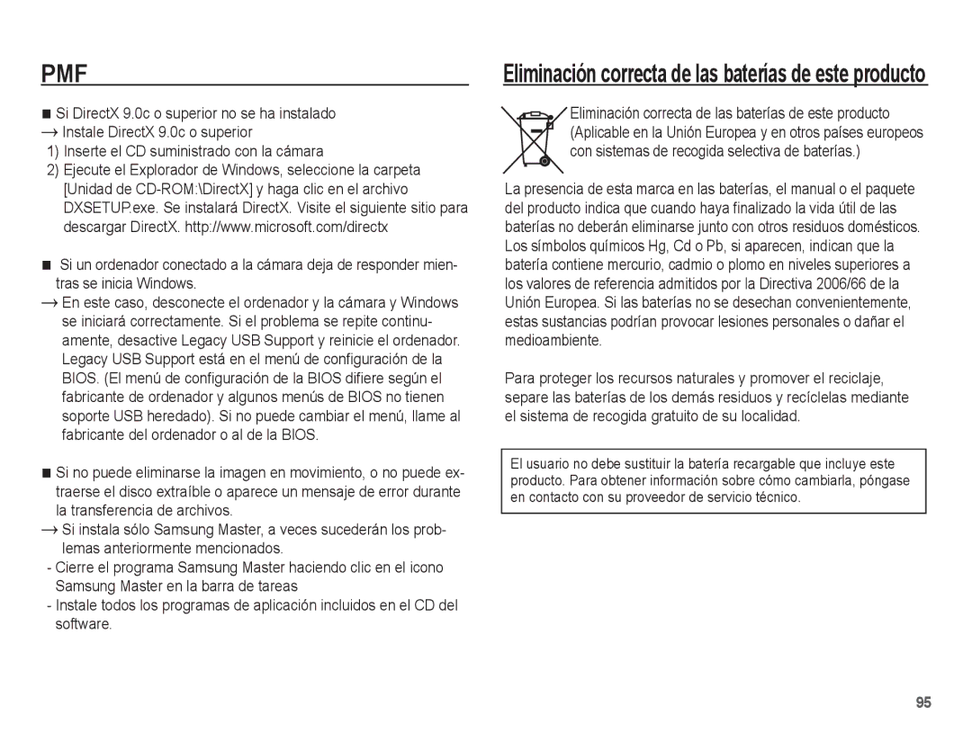 Samsung EC-ES15ZSBA/E1, EC-ES15ZPBA/AR, EC-ES15ZPBA/E1, EC-ES15ZBBA/E1 Eliminación correcta de las baterías de este producto 