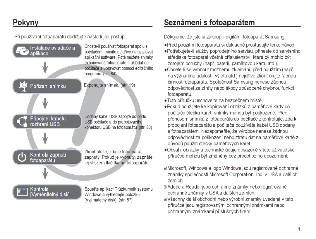 Samsung EC-ES15ZSBA/E3 manual Pokyny, Seznámení s fotoaparátem, PĜi používání fotoaparátu dodržujte následující postup 