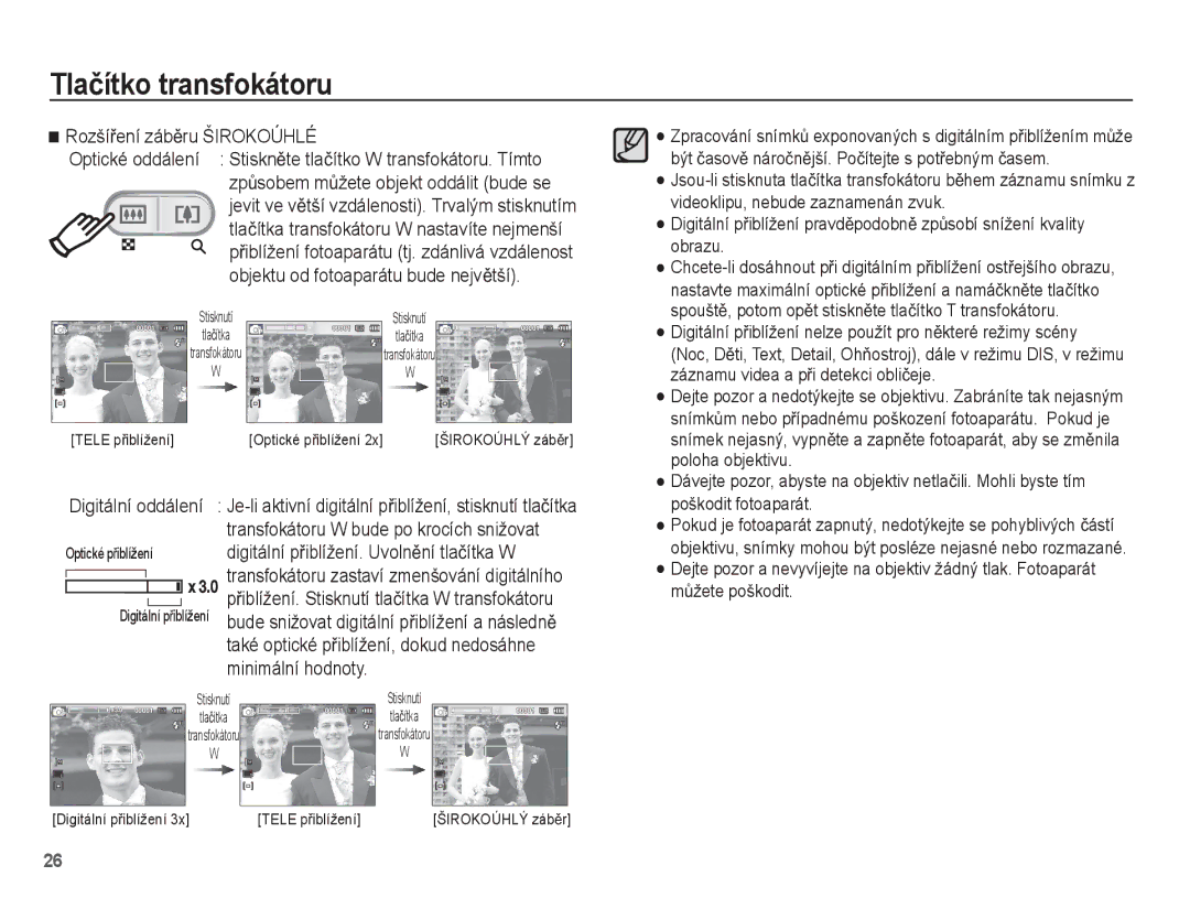 Samsung EC-ES15ZWBA/AR, EC-ES15ZPBA/AR, EC-ES15ZWBA/E3, EC-ES15ZSBA/E3, EC-ES15ZBBA/E3 manual RozšíĜení zábČru Širokoúhlé 