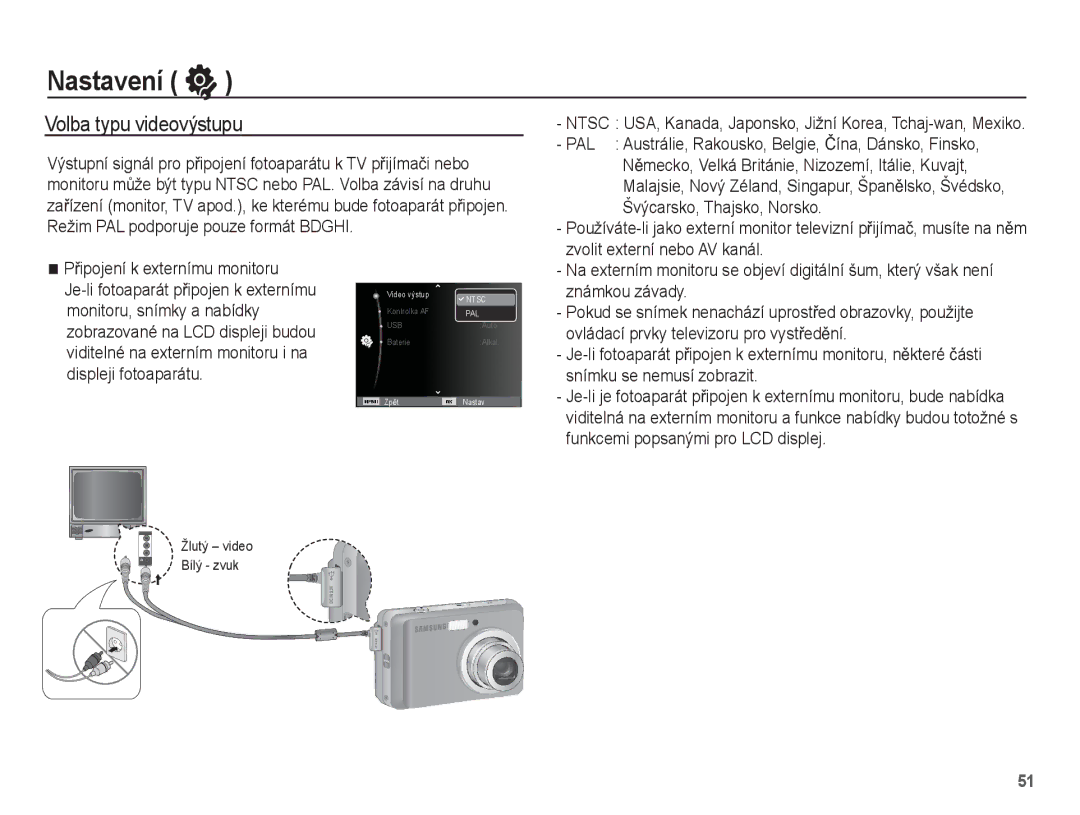 Samsung EC-ES15ZBBA/E3, EC-ES15ZPBA/AR, EC-ES15ZWBA/E3, EC-ES15ZSBA/E3, EC-ES15ZPBA/E3, EC-ES15ZBBA/AR Volba typu videovýstupu 