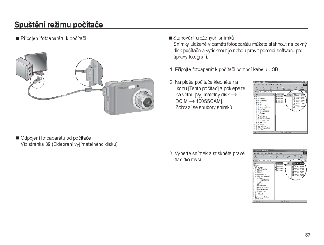 Samsung EC-ES15ZPBA/E3, EC-ES15ZPBA/AR, EC-ES15ZWBA/E3, EC-ES15ZSBA/E3 manual Vyberte snímek a stisknČte pravé tlaþítko myši 