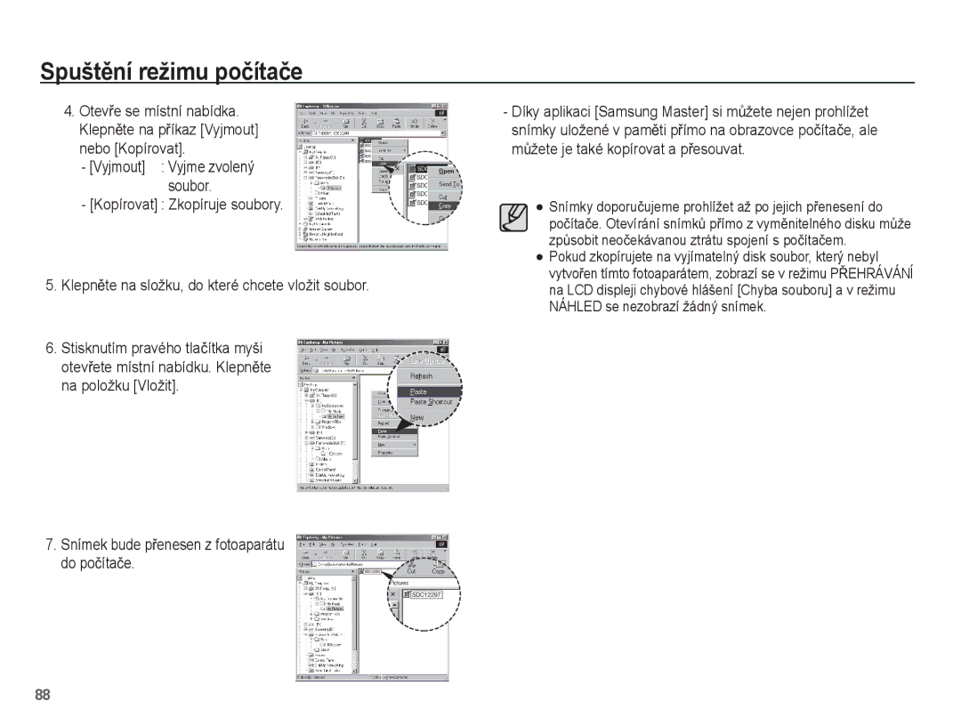 Samsung EC-ES15ZBBA/AR, EC-ES15ZPBA/AR, EC-ES15ZWBA/E3 manual Nebo Kopírovat, Snímek bude pĜenesen z fotoaparátu do poþítaþe 