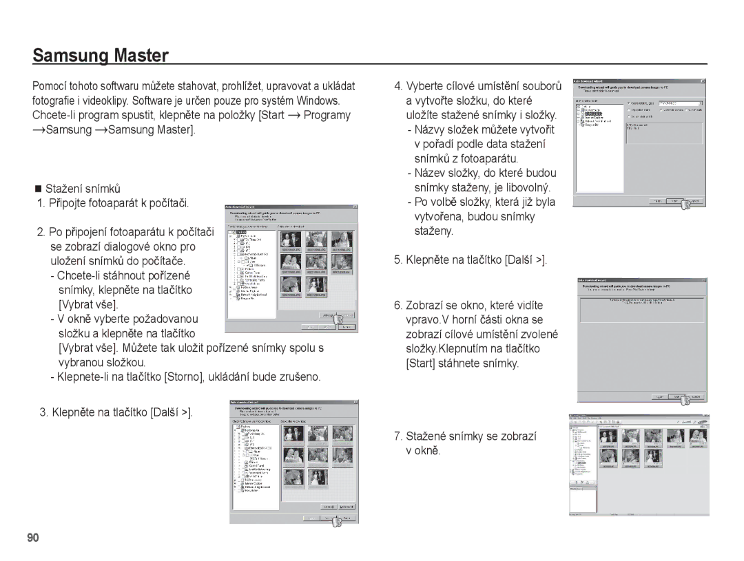 Samsung EC-ES15ZPBA/AR, EC-ES15ZWBA/E3, EC-ES15ZSBA/E3 manual Samsung Master, Vybrat vše, Stažené snímky se zobrazí v oknČ 